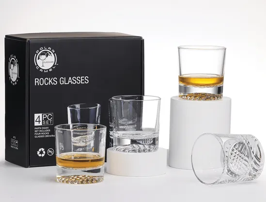 Set of 4 Round 9 oz Whiskey Glasses in Gift Box