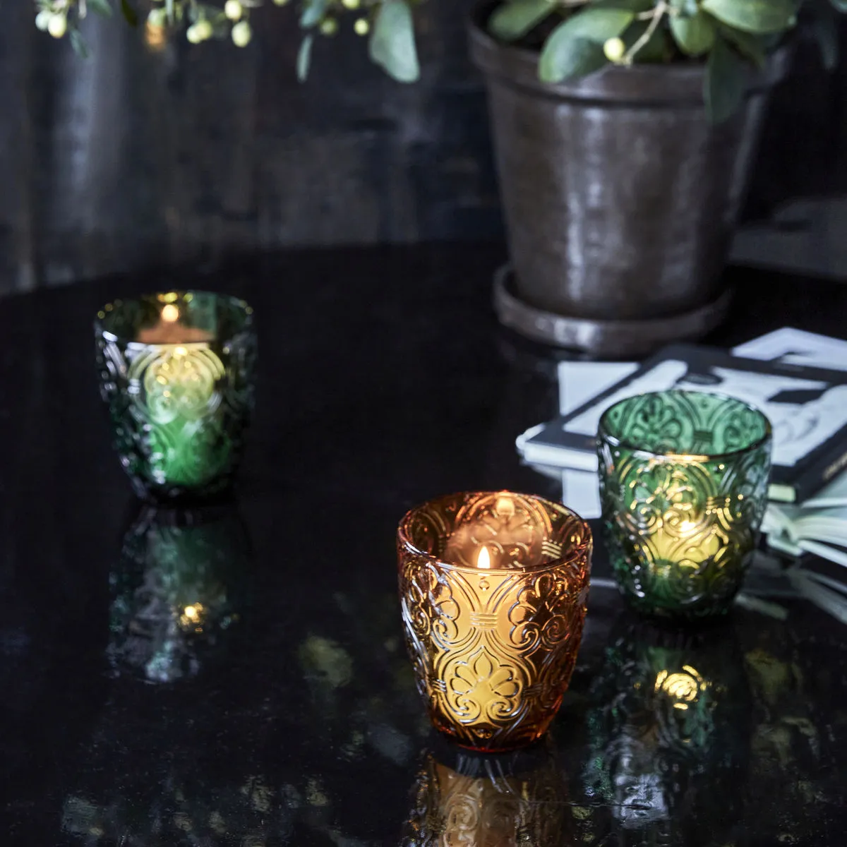 Set of Four Water Tumblers - Amber