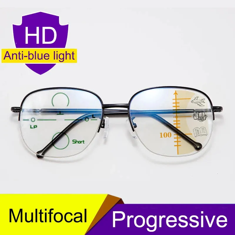 Smart zoom Multifocal Progressive Anti Blue Ray UV Protect Reading Glasses