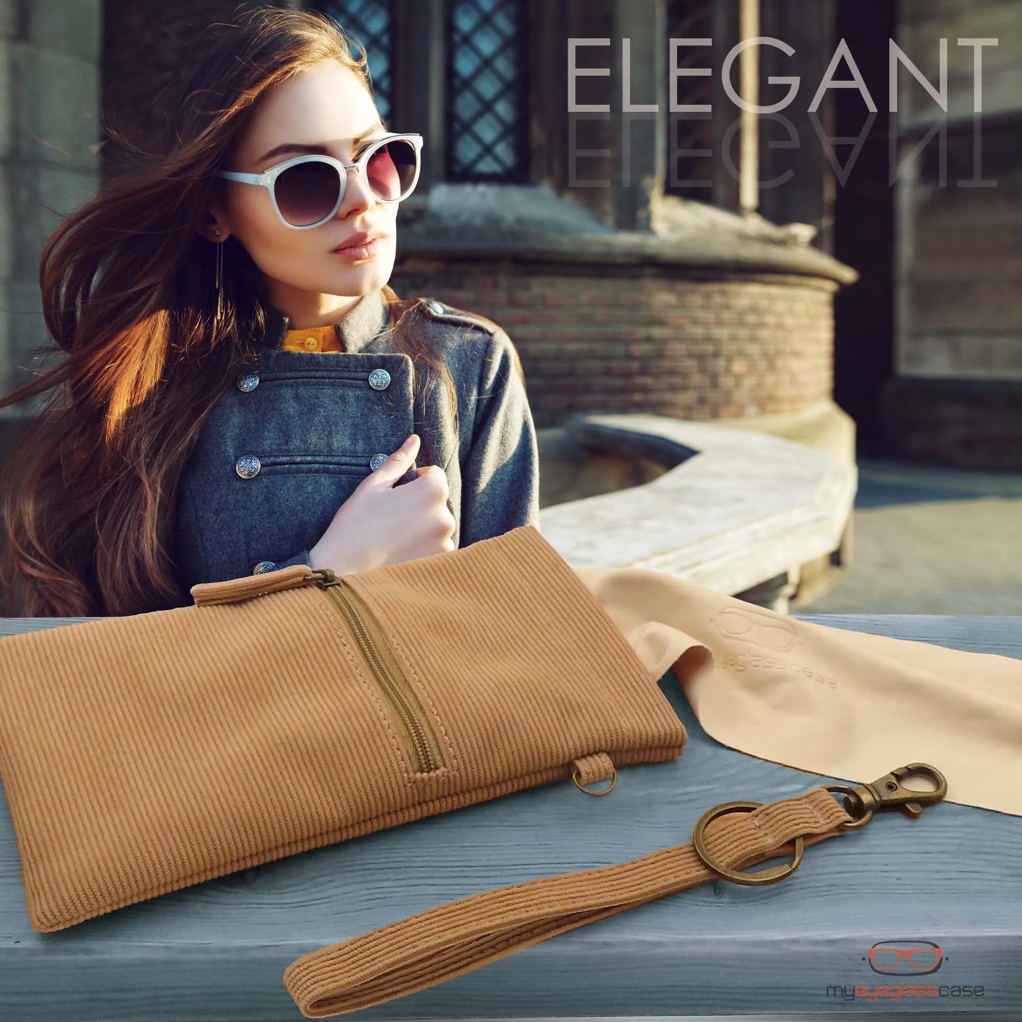 Soft Sunglasses Case | Corduroy Wristlet Lanyard case W/zippered pocket | Passport - Smart phone Case (CT8W Corduroy)