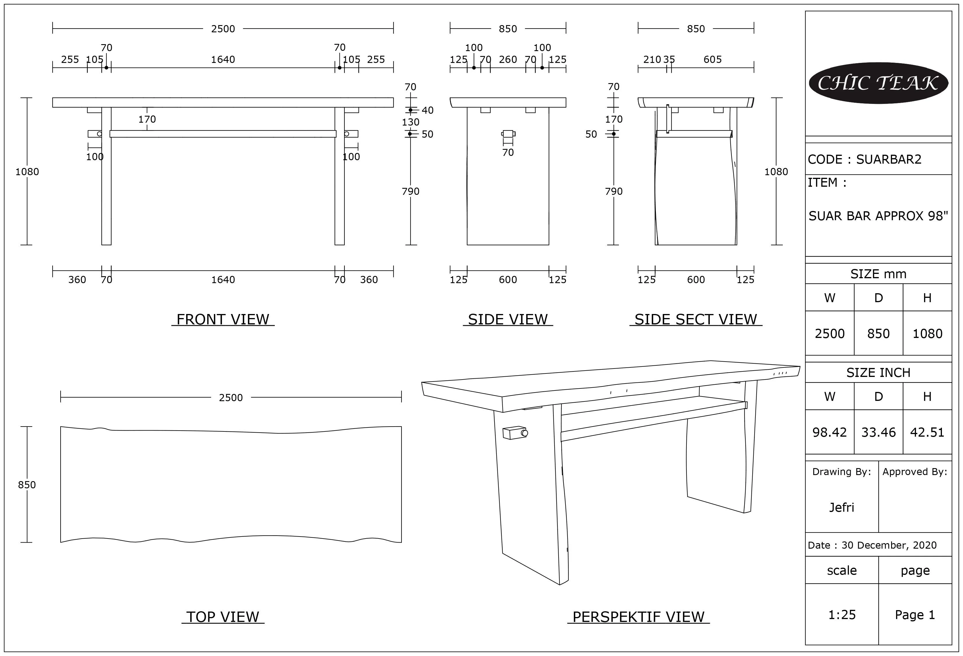 Suar Live Edge Slab Freestanding Bar with Shelf, 98 Inch (choice of table tops)