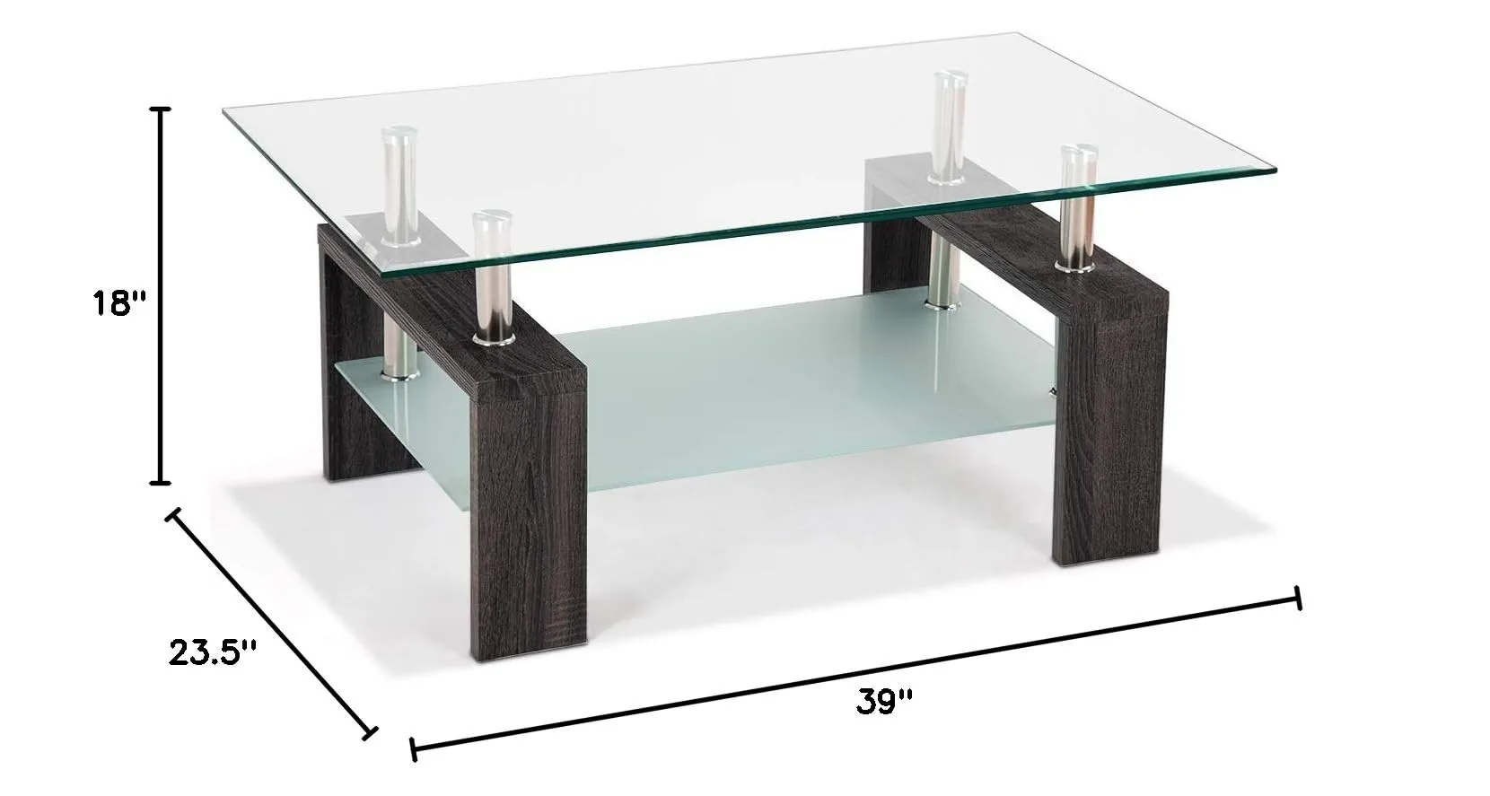 Tangkula Rectangle Glass Coffee Table, 2-Tier Tea Table w/Tempered Glass Tabletop & Stainless Steel Tube