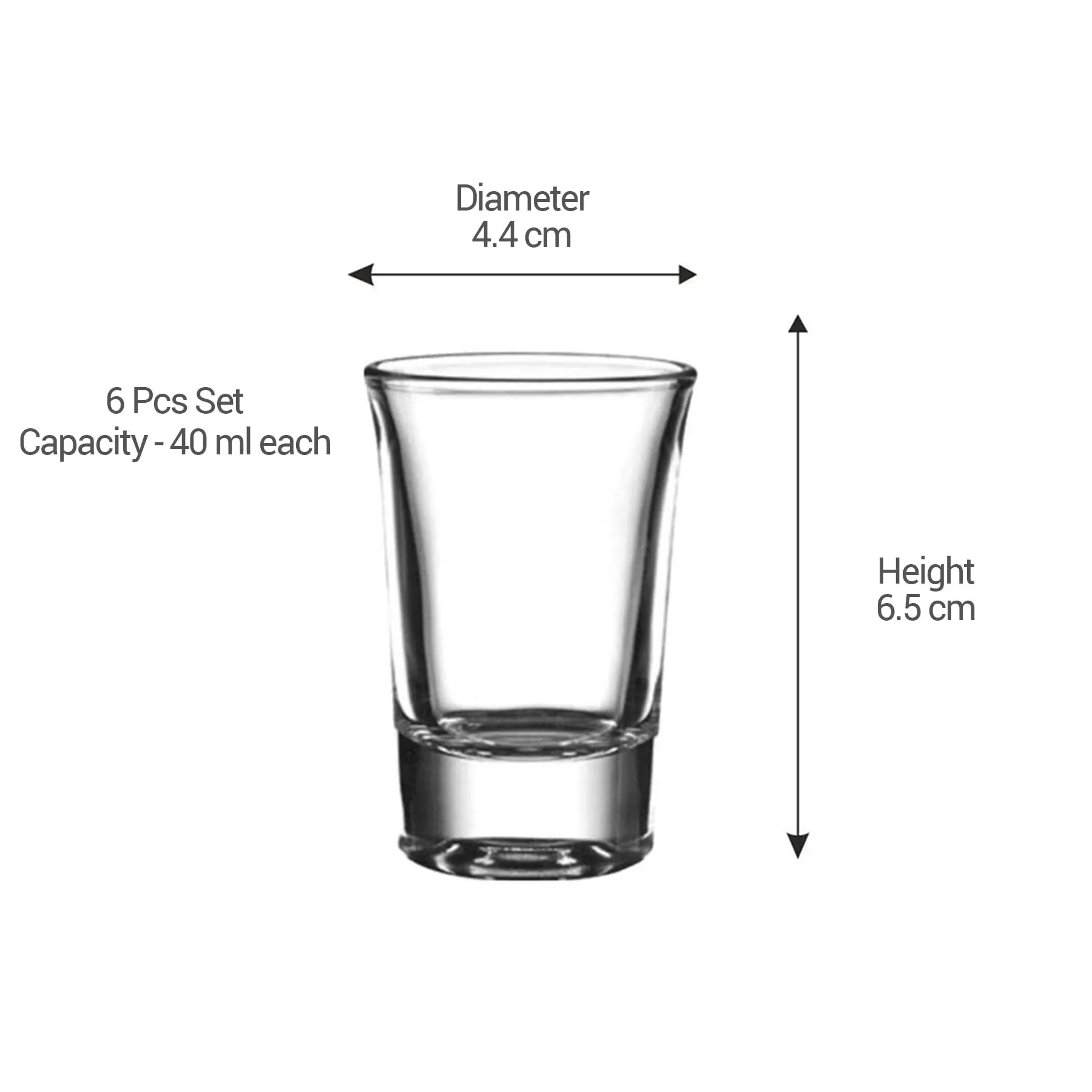 Treo By Milton Hot - Shot Clear Glass Tumbler Set of 6, 40 ml Each, Transparent | Juice | Shot | Wine | Dishwasher Safe