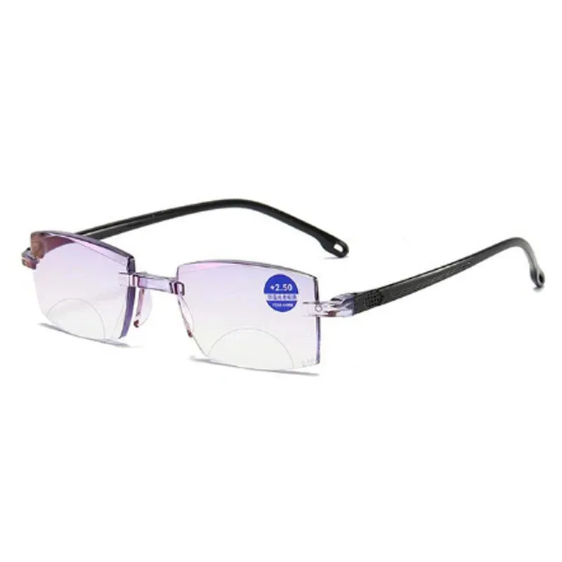 Ultralight Rimless Diamond-cut Bifocal Blue Light Blocking Multifocal Progressive Reading Glasses