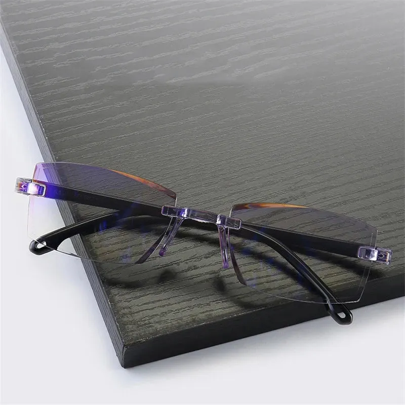 Ultralight Rimless Diamond-cut Bifocal Blue Light Blocking Multifocal Progressive Reading Glasses