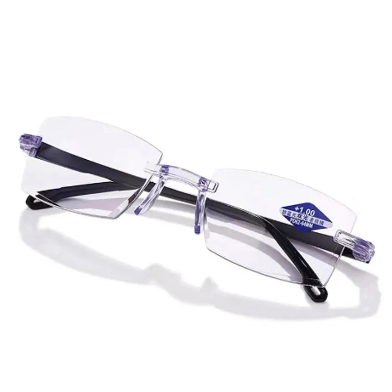 Ultralight Rimless Diamond-cut Bifocal Blue Light Blocking Multifocal Progressive Reading Glasses