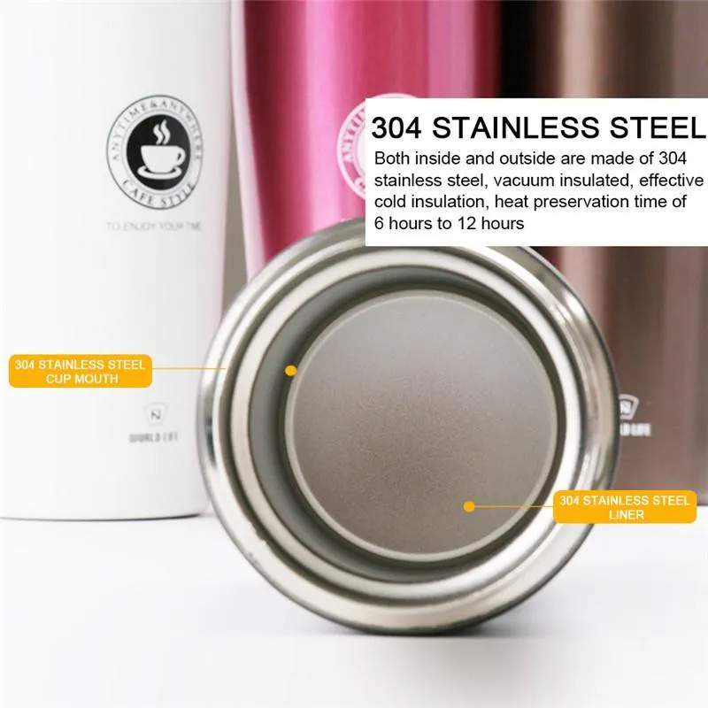 Vacuum Insulated Travel Stainless Steel Tea Coffee Flask Thermos Mug