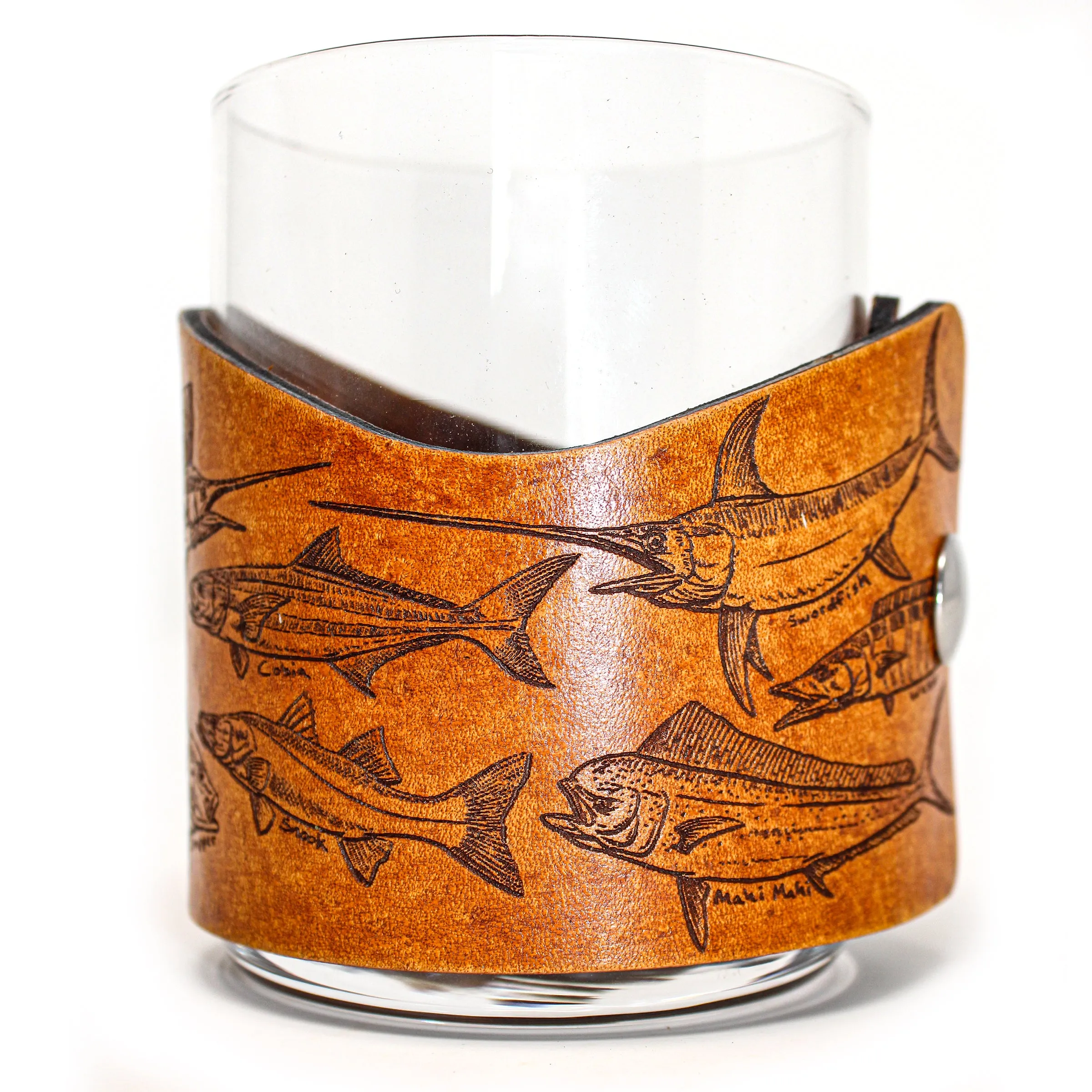 Whiskey Glass Leather Wrap - Fresh & Salt Trophy Set