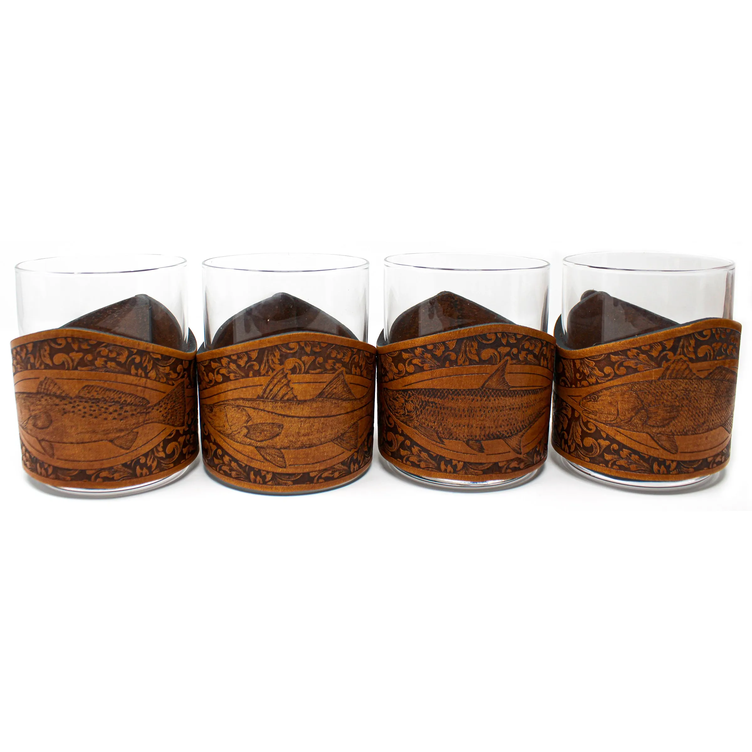 Whiskey Glass Leather Wrap - Inshore Rocks Glass Set