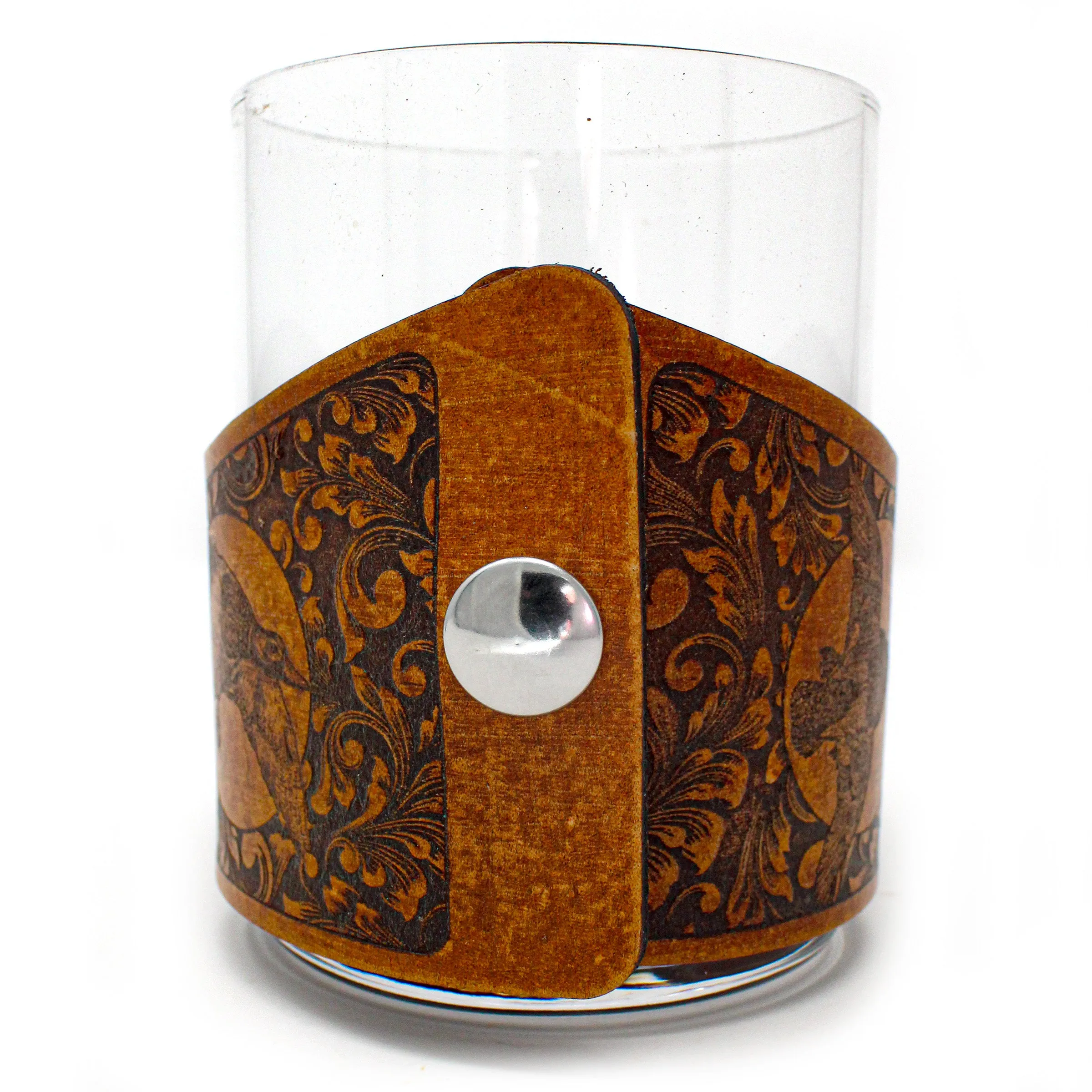 Whiskey Glass Leather Wrap - Lab Bird Dog Rocks Glass