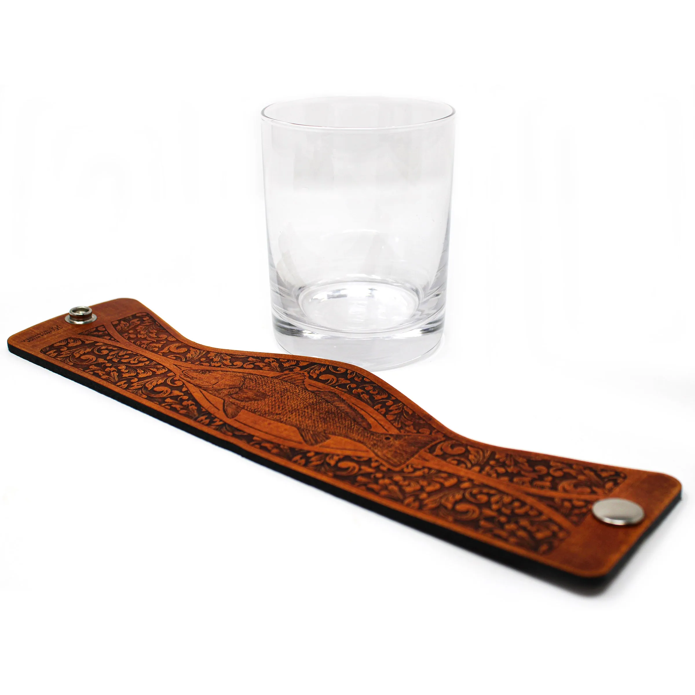 Whiskey Glass Leather Wrap - Redfish Rocks Glass