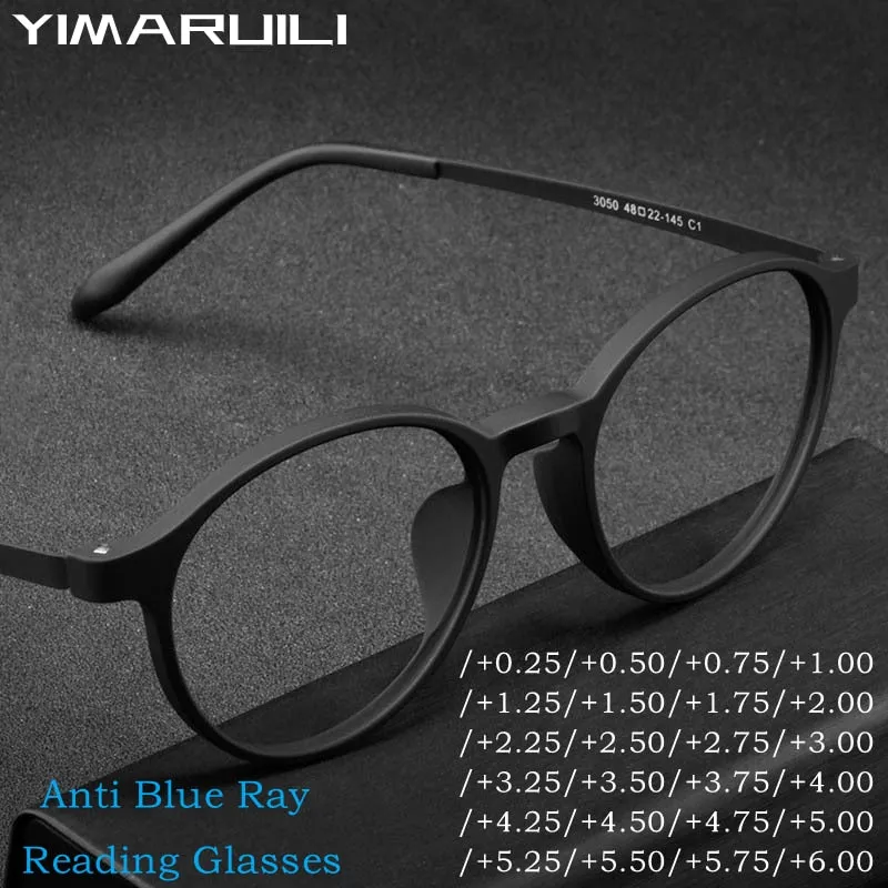 Yimaruil Men's Full Rim Round Rubber Titanium Anti-Blue Light Reading Glasses Y305