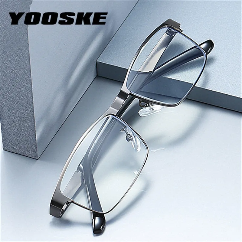 Yooske Men's Full Rim Square Stainless Steel Reading Glasses 9121