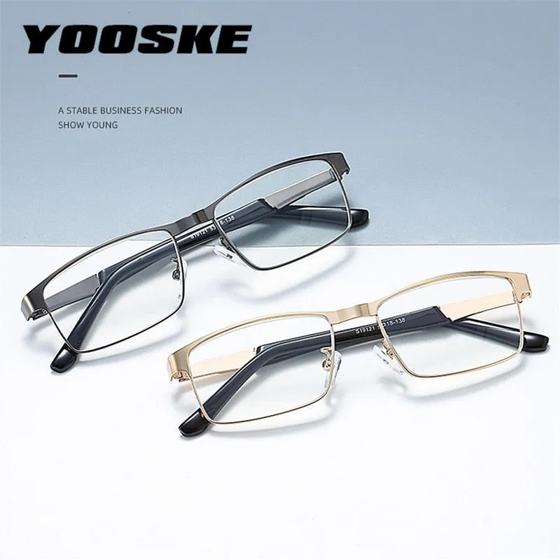 Yooske Men's Full Rim Square Stainless Steel Reading Glasses 9121