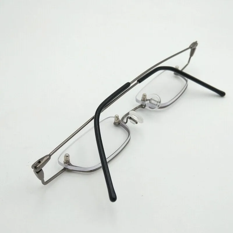 Yujo Unisex Small Square Semi Rim Stainless Steel Reading Glasses Y037