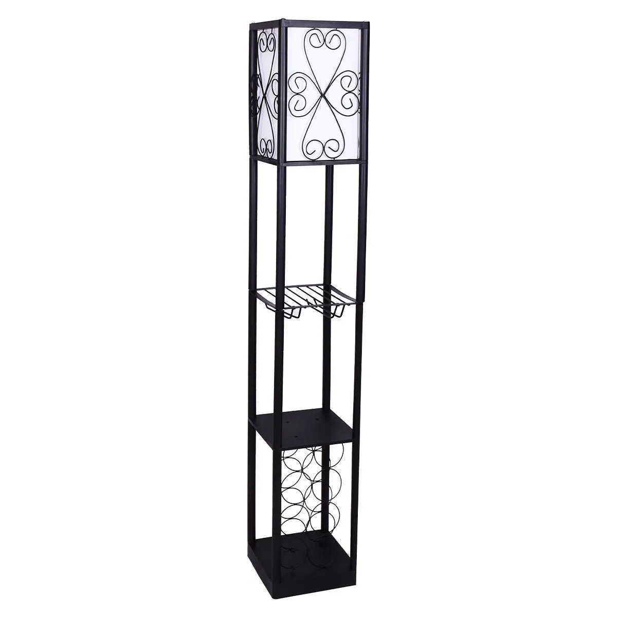 z Floor Lamp Wine Rack Shelf Metal Etagere Standing Light Reading Storage Bedroom