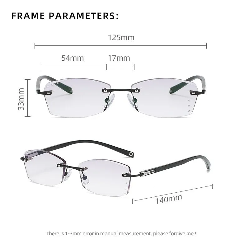 Zirosat 77003 Unisex Eyeglasses Rectangle Titanium Alloy Rimless